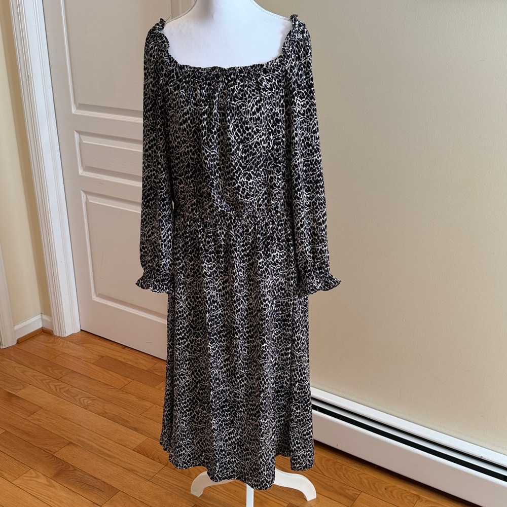 Talbots Black and White Midi Dress stretchable waist line NWT